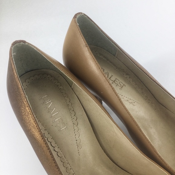Divalest Brazilian Square Toe Gold Taupe Leather Career Pumps Heels Size 7 - Picture 6 of 11